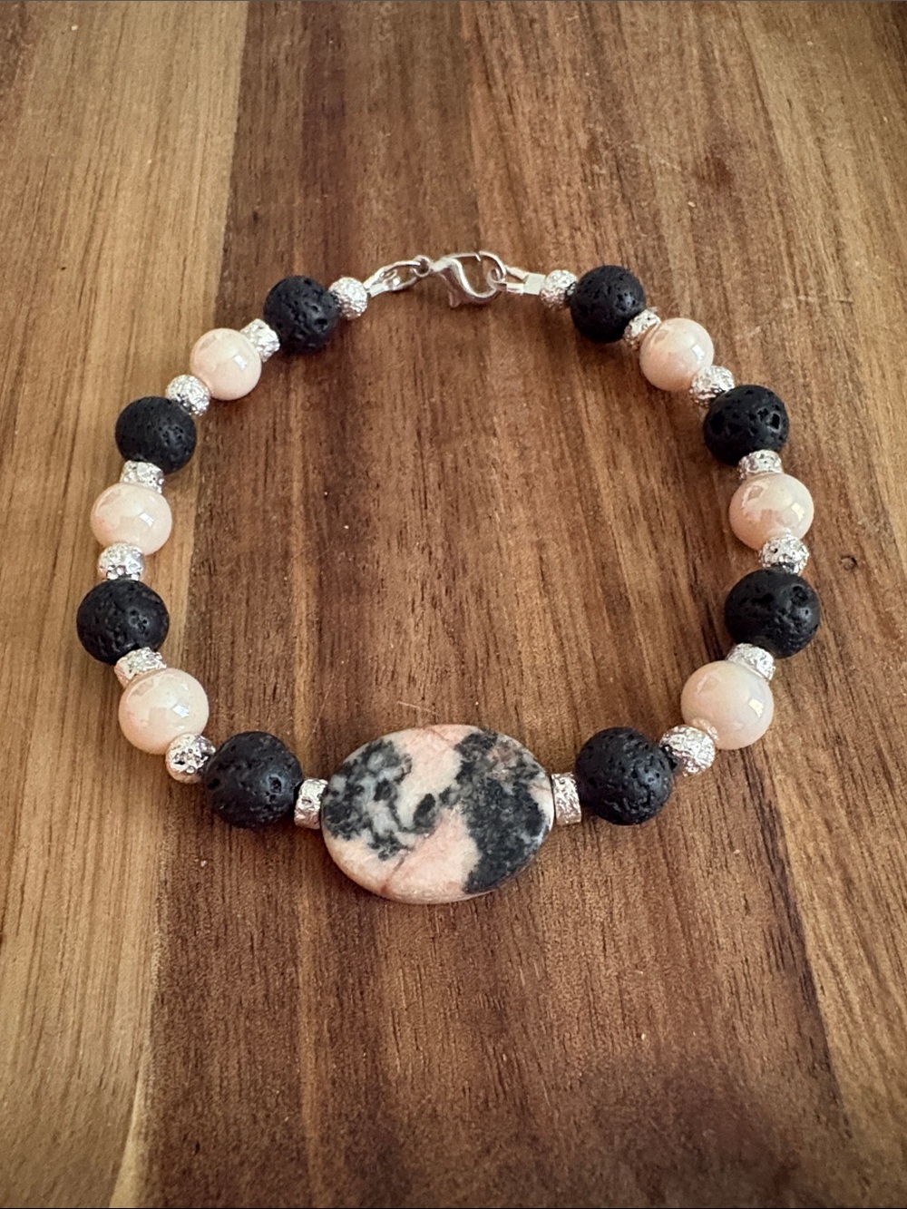 Handmade Lava Stone & Zebra Jasper Beaded Bracelet